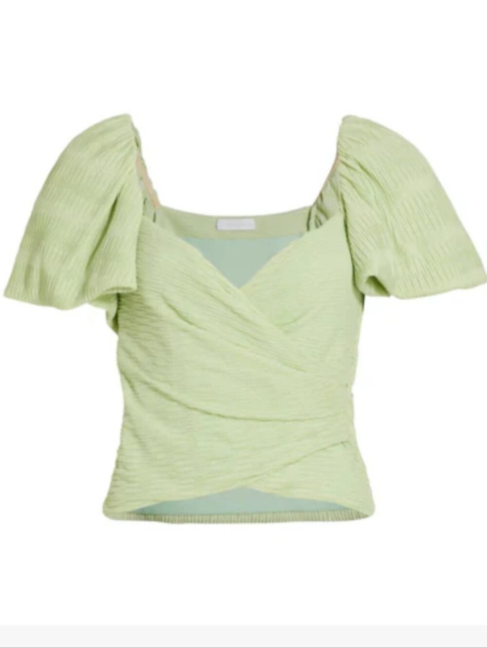 JONATHAN SIMKHAI Plisse Knit Puff-Sleeve Top In Pear Green Size 6